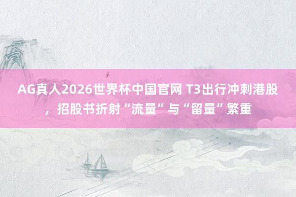 AG真人2026世界杯中国官网 T3出行冲刺港股,招股书折射“流量”与“留量”繁重